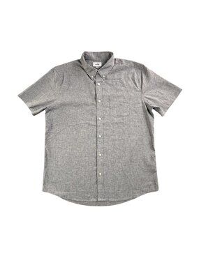 Wills Shirt Mens Large Gray Solid Short Sleeve Button Up Linen Blend Casual Prep